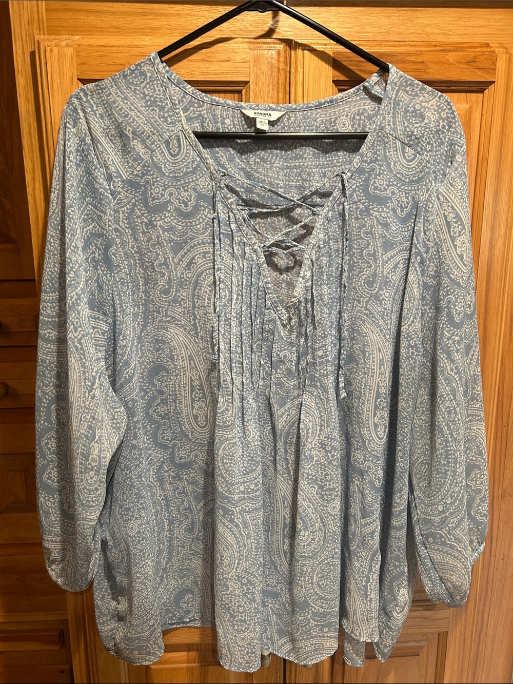 Sonoma pretty blue and white sheer peasant blouse